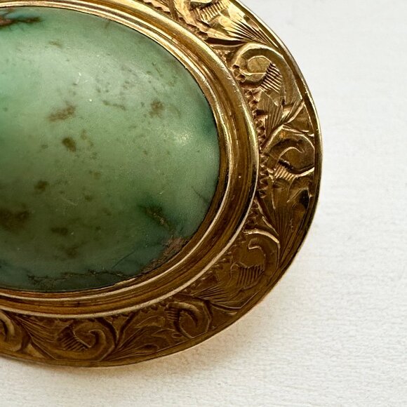 14k Gold Antique Turquoise Brooch - Picture 7 of 7